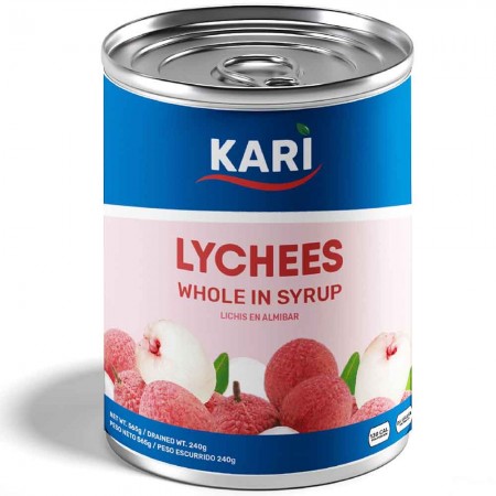 Lata de lichis enteros en jarabe Kari...