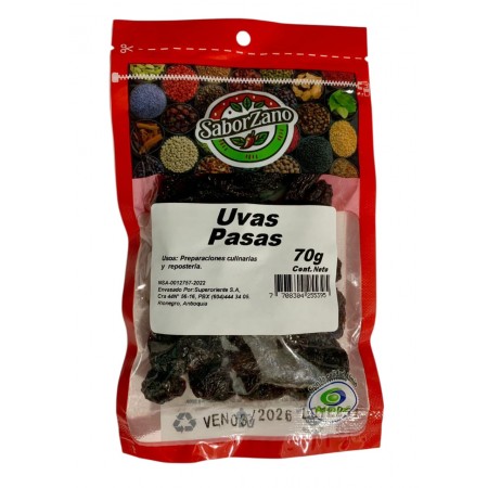 Uvas pasas Saborzano x 70 gr Paca *...
